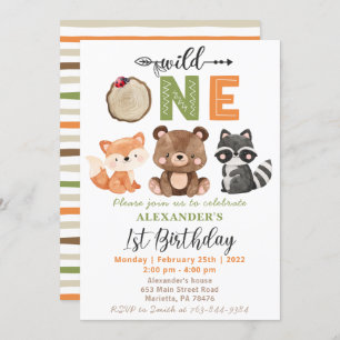 Invitation Woodland Wild One Oear Fox Raccoon Anniversaire