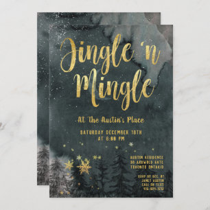 Invitation Woodland Winter Jingle Mingle Gold Fête