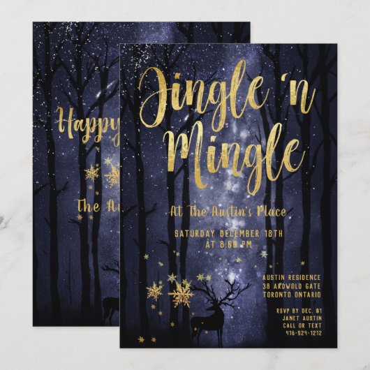 Invitation Woodland Winter Jingle Mingle Gold Fête (Devant / Derrière)