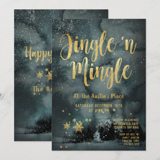 Invitation Woodland Winter Jingle Mingle Gold Fête (Devant / Derrière)
