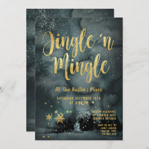 Invitation Woodland Winter Jingle Mingle Gold Fête