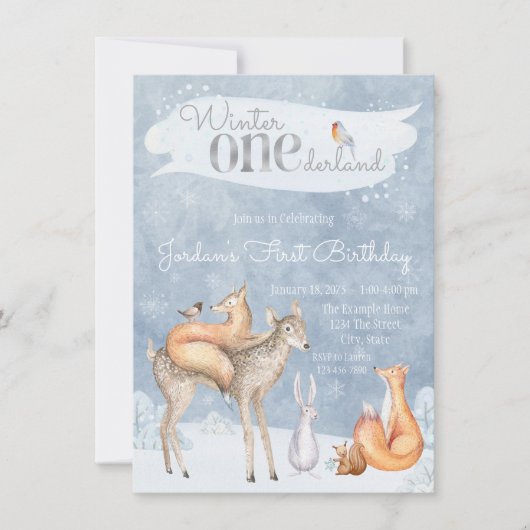 Invitation Woodland Winter ONE derland Premier anniversaire f (Devant)