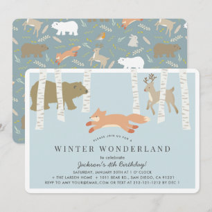 Invitation Woodland Winter Wonderland Blue Birday