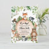 Invitation Woodland Wood Slice Baby Shower (Debout devant)