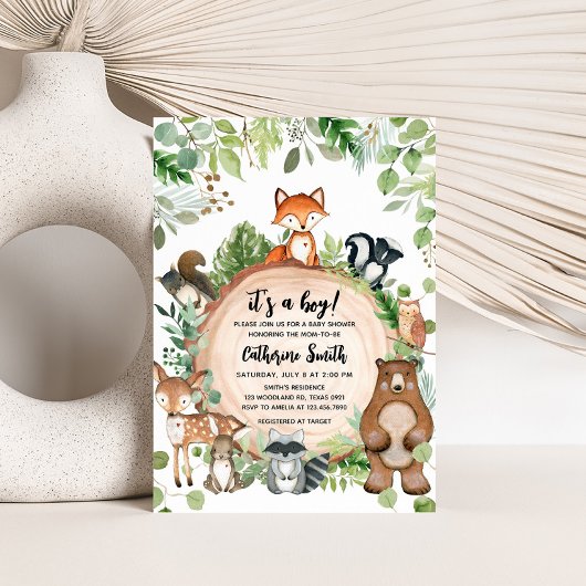 Invitation Woodland Wood Slice Baby Shower