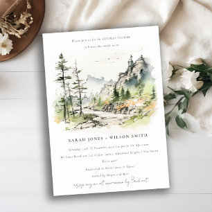 Invitation Woods Mountain Landscape Sketch Couples Douche