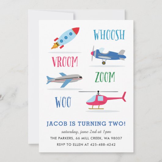 Invitation Woosh Vroom Woo Space Rocket Fête d'anniversaire d (Devant)