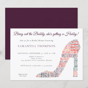 Invitation Word Art Stiletto Bubly Purple Fête des mariées