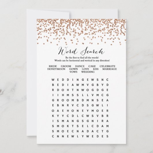 Invitation Word Search Rose Gold Fête des mariées Jeu 5x7 (Devant)