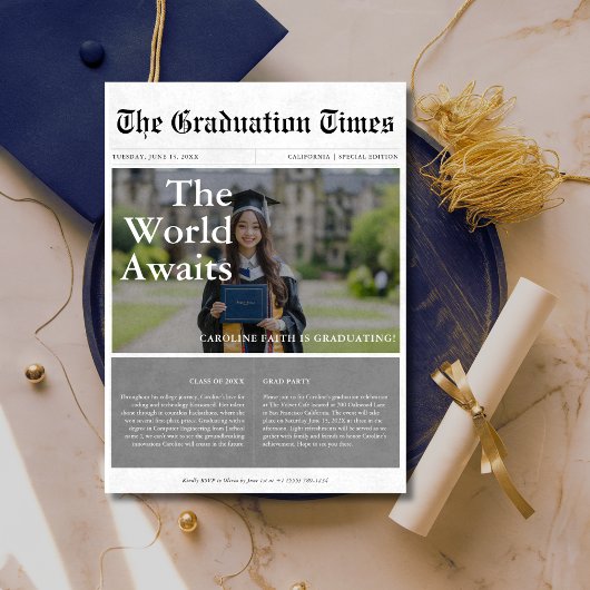 Invitation World Attend Classic Newspaper Graduation Photo