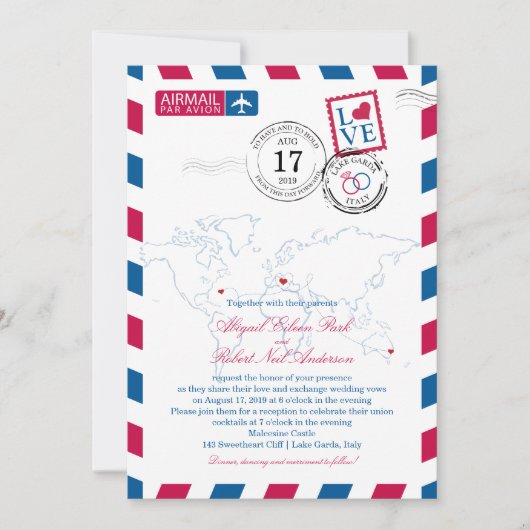 Invitation World Locations Italie Mariage Airmail (Devant)