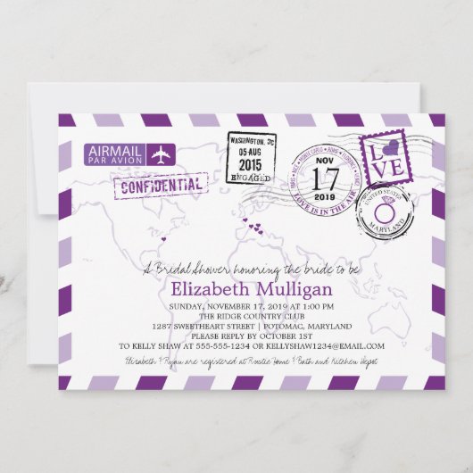 Invitation World Traveller Airmail | Fête des mariées (Devant)