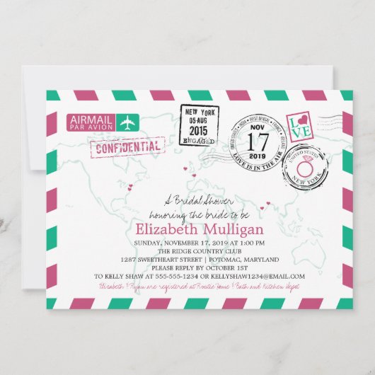 Invitation World Traveller Airmail | Fête des mariées (Devant)