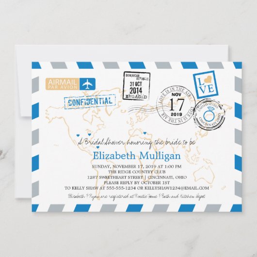 Invitation World Traveller Airmail | Fête des mariées (Devant)