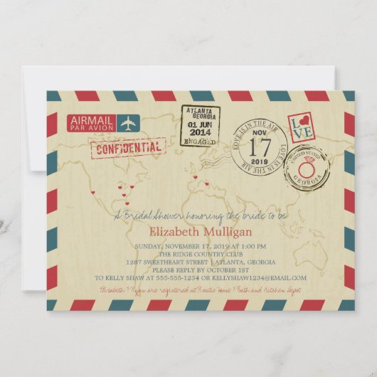 Invitation World Traveller Airmail | Fête des mariées (Devant)