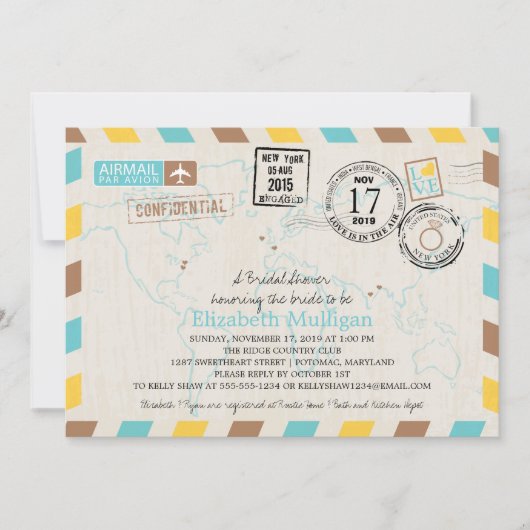 Invitation World Traveller Airmail | Fête des mariées (Devant)