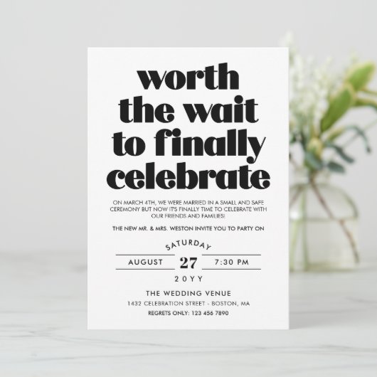 Invitation Worth the Wait Sequel Wedding Celebration (Debout devant)