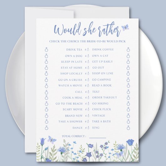 Invitation Would She Rather Bridal Shower Game Card