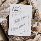 Invitation Would She Rather Bridal Shower Game Trivia Card