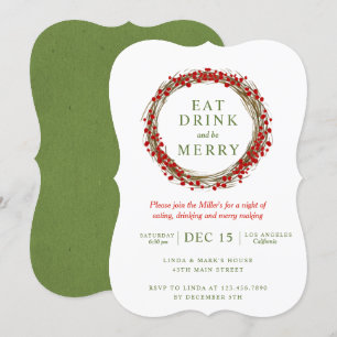 Invitation Wreath de Noël Mange Boire et sois Joyeuse fête