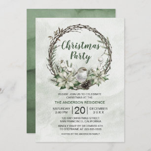 Invitation Wreath d'hiver Poinsettia & Bird Christmas