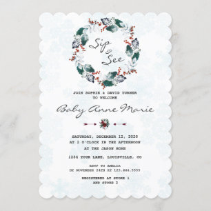 Invitation Wreath d'hiver Whimsical Sip & Voir le Baby shower