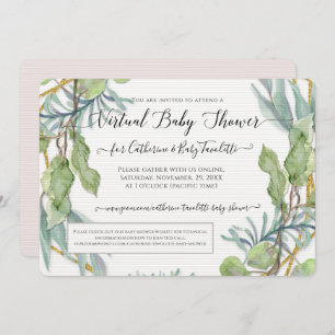 Invitation Wreath Eucalyptus Foliage Virtual Baby Girl Douche
