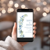 Invitation Wreath Floral Bleu Whimsical Enregistrer La Date P