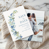 Invitation Wreath Floral Bleu Whimsical Enregistrer La Date P