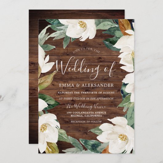 Invitation Wreath Florale blanche Russe Mariage moderne (Devant / Derrière)