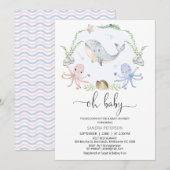 Invitation Wreath Grey Whale Oh Baby Under Sea Baby shower (Devant / Derrière)