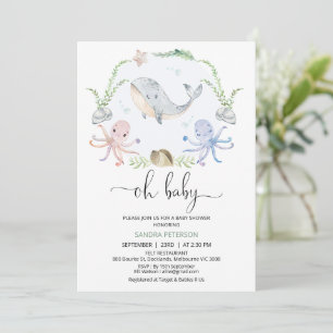 Invitation Wreath Grey Whale Oh Baby Under Sea Baby shower