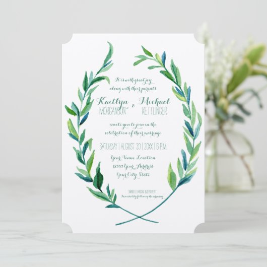 Invitation Wreath Laurel Olive Leaf Branche Moderne Simple (Debout devant)