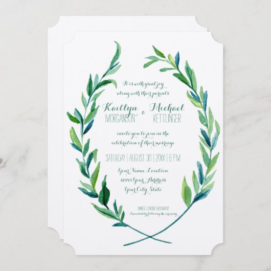 Invitation Wreath Laurel Olive Leaf Branche Moderne Simple (Devant / Derrière)