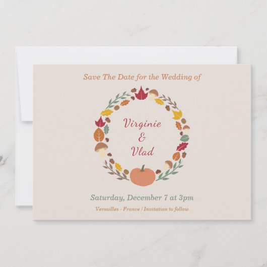 Invitation Wreath & Mariage de automne Enregistrer La Date (Devant)