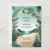 Invitation Wreath Palm Tree Beach Mariage Vert Et Or (Devant)
