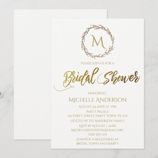 Invitation Wreath simple or blanc monogramme (Devant / Derrière)