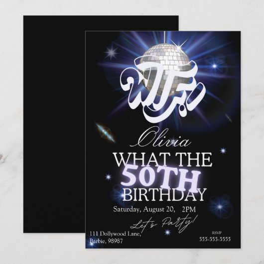 Invitation WTF Who’s Turning 50 Funny 50th Birthday Sarcastic (Devant / Derrière)