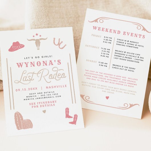 Invitation WYNONA Blush rose Dernier Rodéo Cowgirl Bacheloret