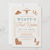 Invitation WYNONA Brûlé Orange Bleu Cowboy 1er Rodéo Annivers (Devant)