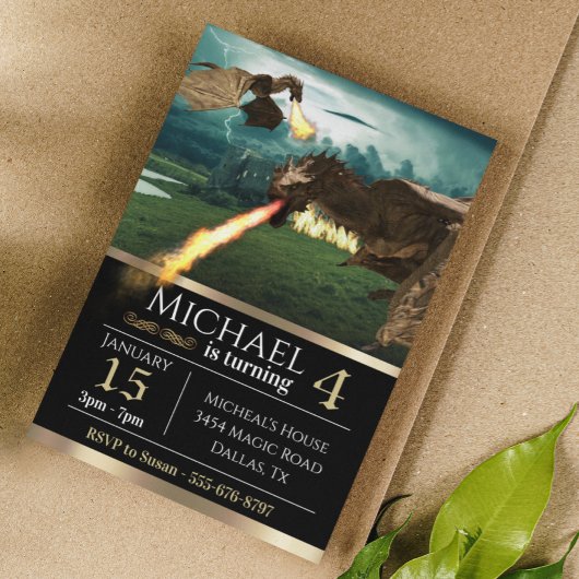 Invitation Wyvern Dragon Fire Brething Castle Anniversaire