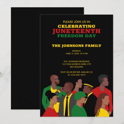 Invitation Xe | African American Freedom Day Black (Devant / Derrière)