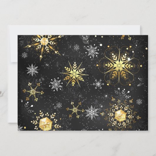 Invitation Xmas Golden Snowflakes on Black Background (Devant)