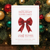 Invitation Xmas Holiday Dinner Party Red Satin Bow