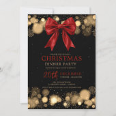 Invitation Xmas Holiday Dinner Party Winter Bow Red Gold (Devant)