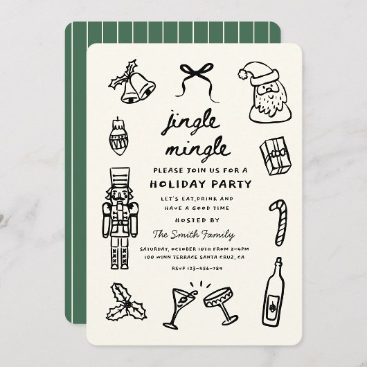 Invitation Xmas Party Holiday Hand Drawn Funky Handwritting