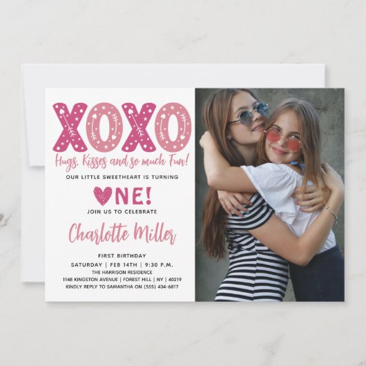 Invitation XOXO Câlins et Bisous Saint-Valentin 1er Anniversa (Devant)