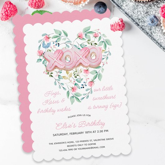 Invitation XOXO Cookie rose Petite amoureuse Florale Annivers