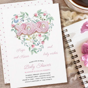 Invitation XOXO Cookies Roses Fête de Naissance Bébé Fille