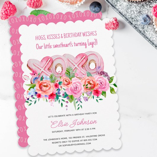 Invitation XOXO Cookies roses Vibrant Floral Anniversaire